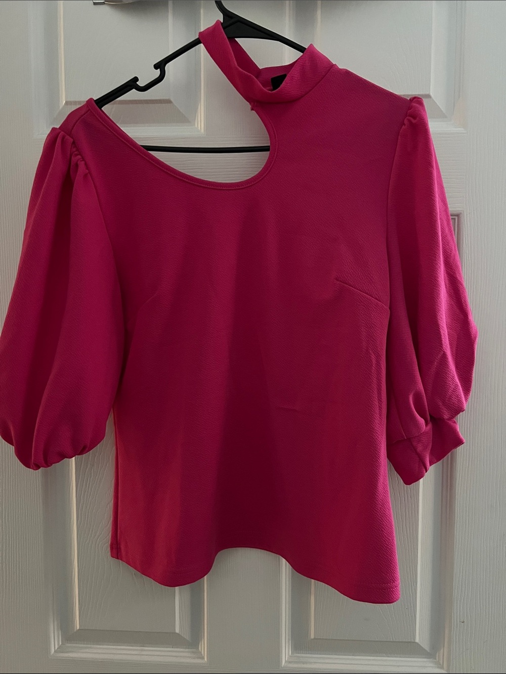 SHEIN Hot Pink One-Shoulder Puff Sleeve Top